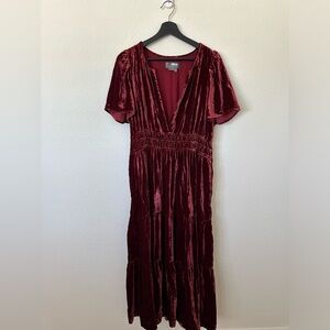 Anthropologie Velvet Burgundy Dress